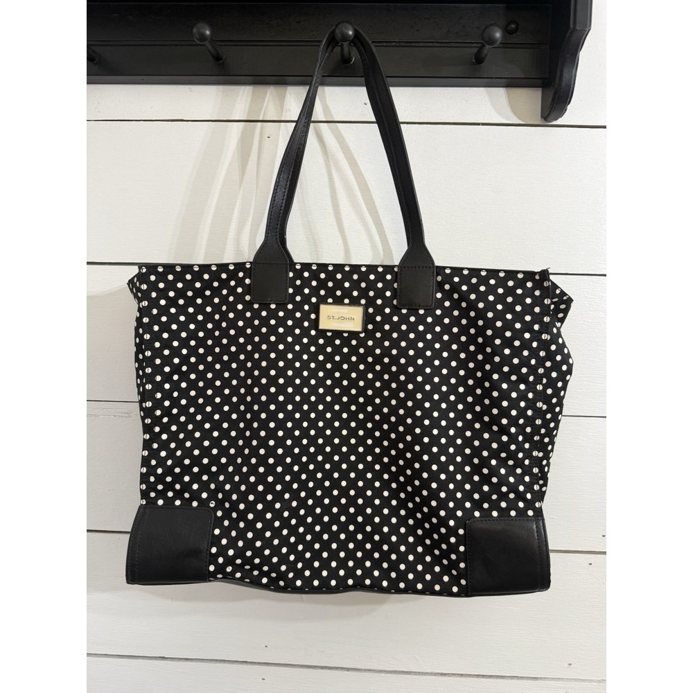 St. John Knits Lightweight Tote Bag Black White Polka Dot